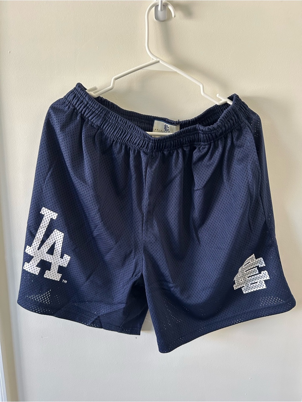 Eric Emanuel Navy Mesh Athletic Shorts with White Logo Tag